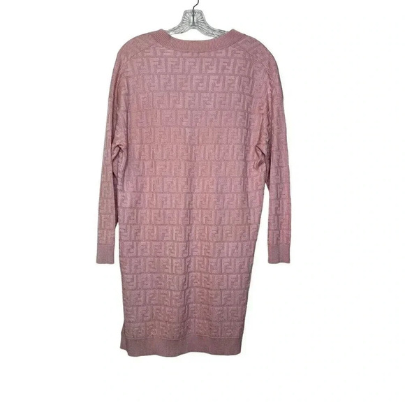 Fendi FF-MOTIF COTTON AND VISCOSE SWEATER-DRESS IN PINK Size IT 38 US Small - Picture 9 of 12